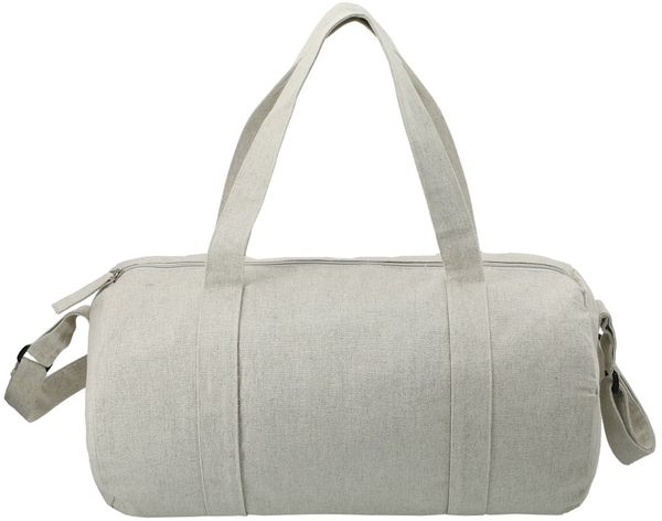 Am image of a Custom Repose 10oz Recycled Cotton Barrel Duffel in Grey!