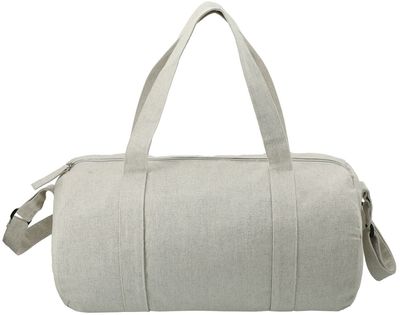 Am image of a Custom Repose 10oz Recycled Cotton Barrel Duffel in Grey!