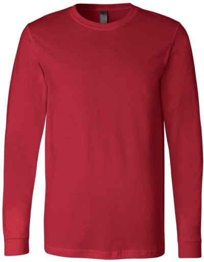 Am image of a Custom Bella and Canvas Jersey Long Sleeve T Shirt in Red!