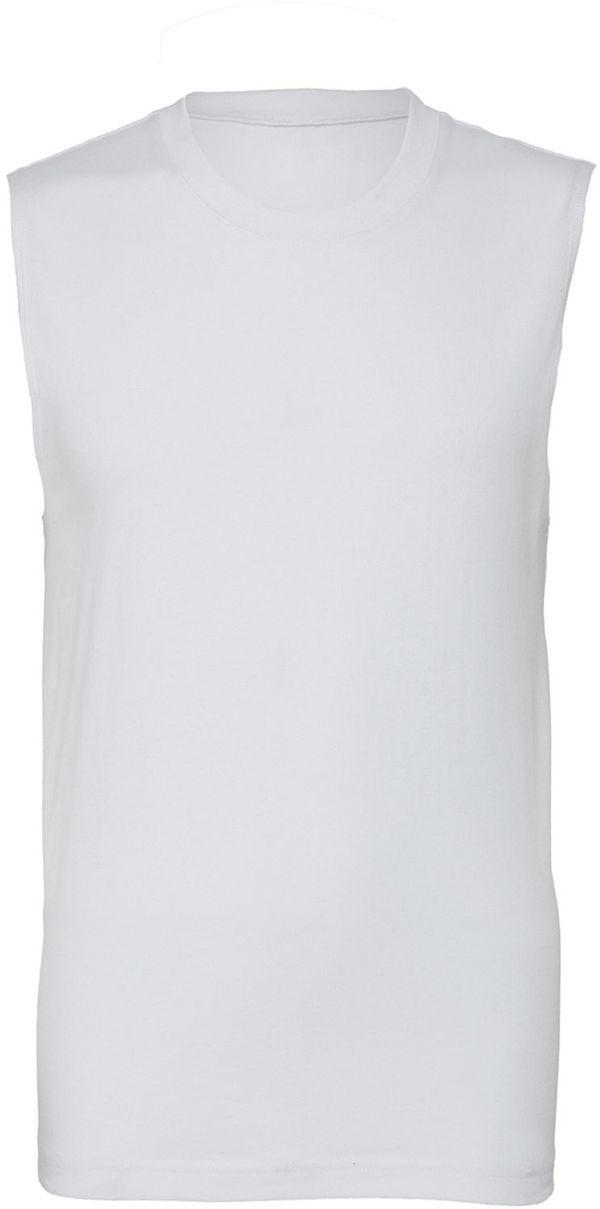 Am image of a Custom Bella and Canvas Unisex Jersey Muscle Tank in White!