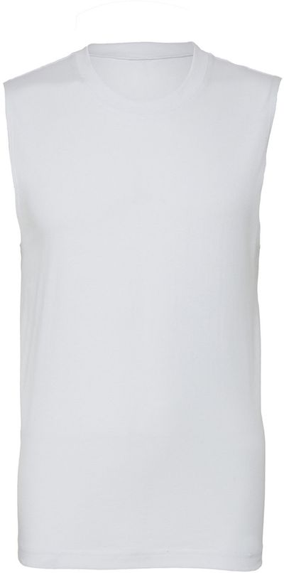 Am image of a Custom Bella and Canvas Unisex Jersey Muscle Tank in White!
