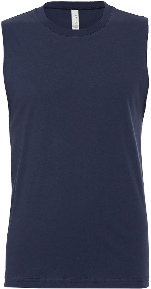 Am image of a Custom Bella and Canvas Unisex Jersey Muscle Tank in Navy!