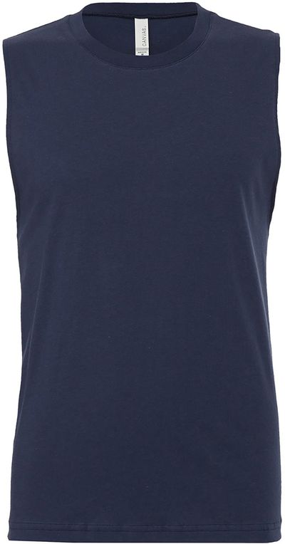 Am image of a Custom Bella and Canvas Unisex Jersey Muscle Tank in Navy!