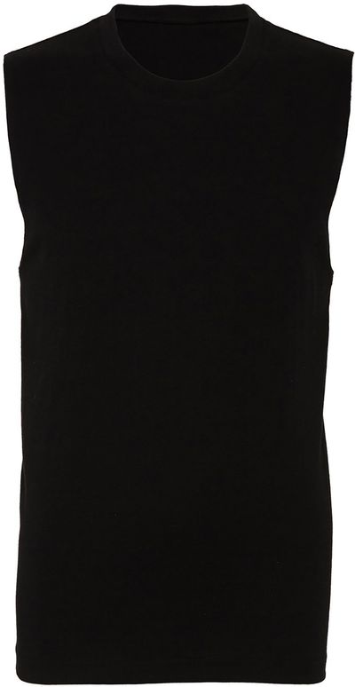 Am image of a Custom Bella and Canvas Unisex Jersey Muscle Tank in Black!