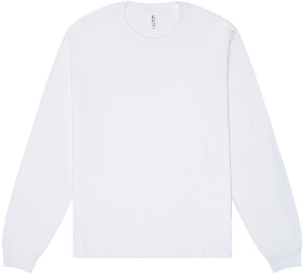 Am image of a Custom Bella and Canvas Unisex Heavyweight Long Sleeve T Shirt in White!