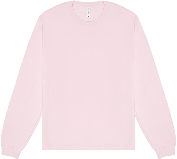 Am image of a Custom Bella and Canvas Unisex Heavyweight Long Sleeve T Shirt in Soft Pink!