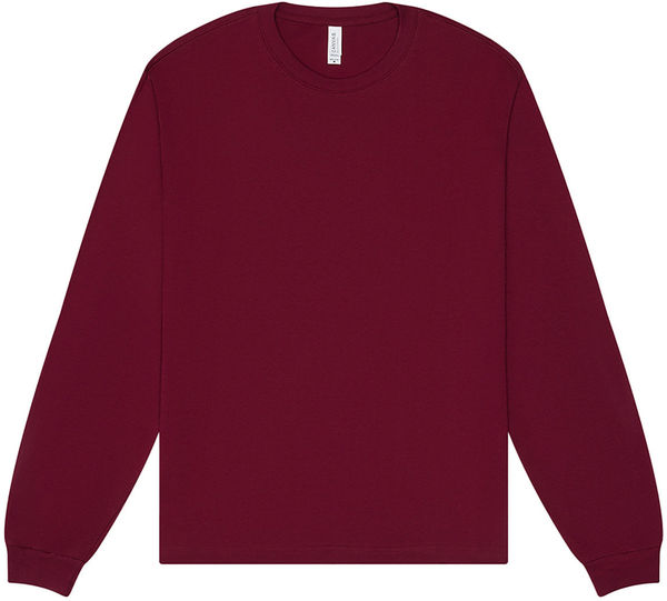 Am image of a Custom Bella and Canvas Unisex Heavyweight Long Sleeve T Shirt in Maroon!
