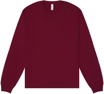 Am image of a Custom Bella and Canvas Unisex Heavyweight Long Sleeve T Shirt in Maroon!