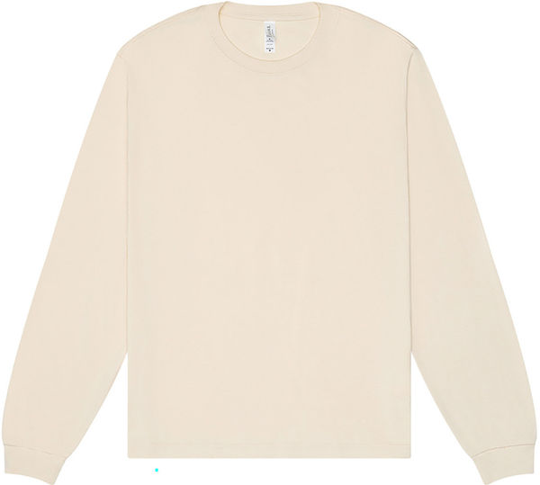 Am image of a Custom Bella and Canvas Unisex Heavyweight Long Sleeve T Shirt in Natural!