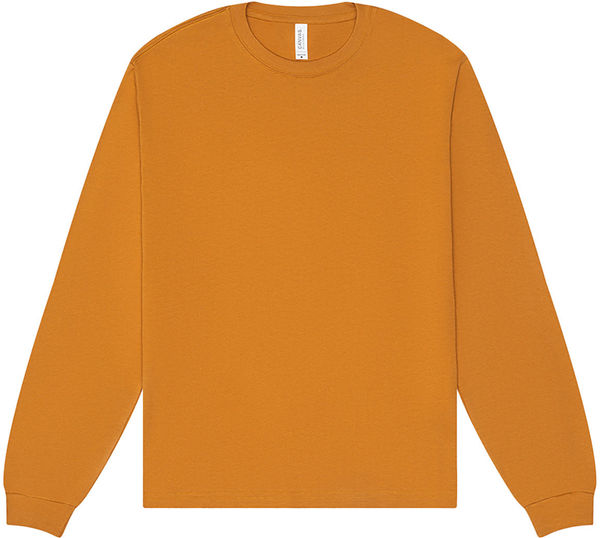 Am image of a Custom Bella and Canvas Unisex Heavyweight Long Sleeve T Shirt in Toast!