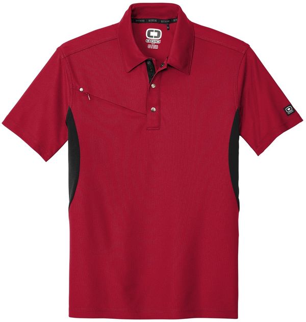 Am image of a Custom Ogio Accelerator Polo in Signal Red/Blacktop!