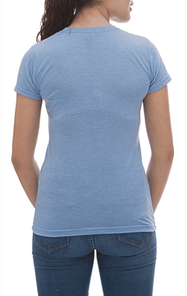 Am image of a Custom M&O Womens Deluxe Blend T Shirt in Heather Blue!