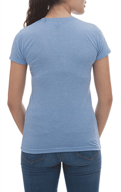 Am image of a Custom M&O Womens Deluxe Blend T Shirt in Heather Blue!