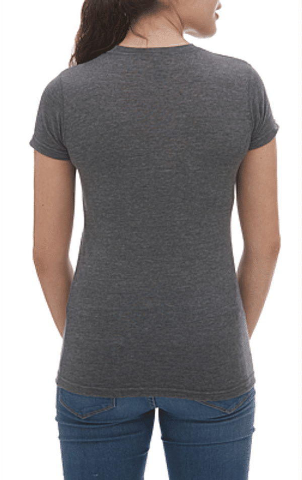 Am image of a Custom M&O Womens Deluxe Blend T Shirt in Heather Charcoal!