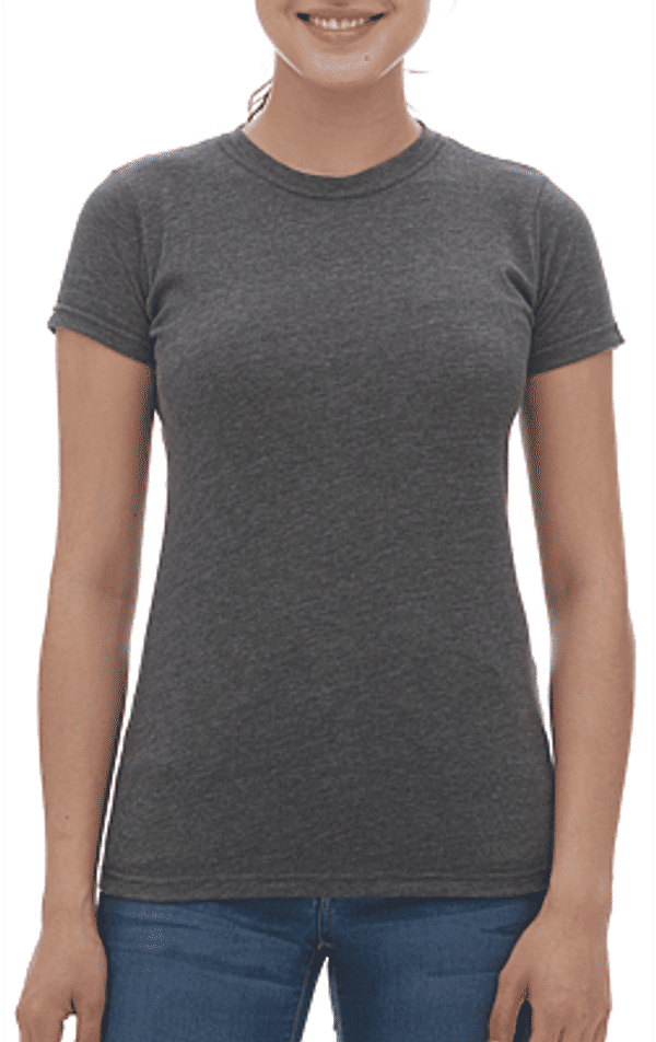 Am image of a Custom M&O Womens Deluxe Blend T Shirt in Heather Charcoal!