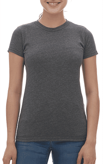 Am image of a Custom M&O Womens Deluxe Blend T Shirt in Heather Charcoal!