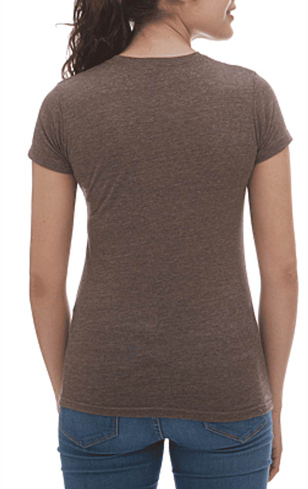 Am image of a Custom M&O Womens Deluxe Blend T Shirt in Heather Brown!
