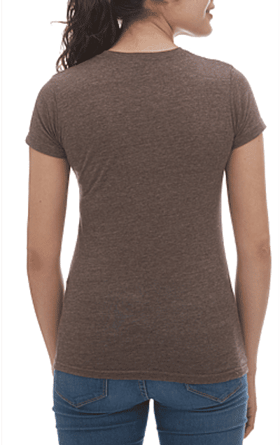 Am image of a Custom M&O Womens Deluxe Blend T Shirt in Heather Brown!