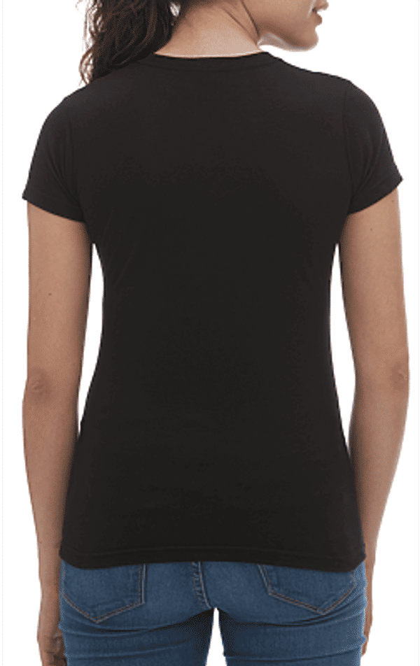 Am image of a Custom M&O Womens Deluxe Blend T Shirt in Black!