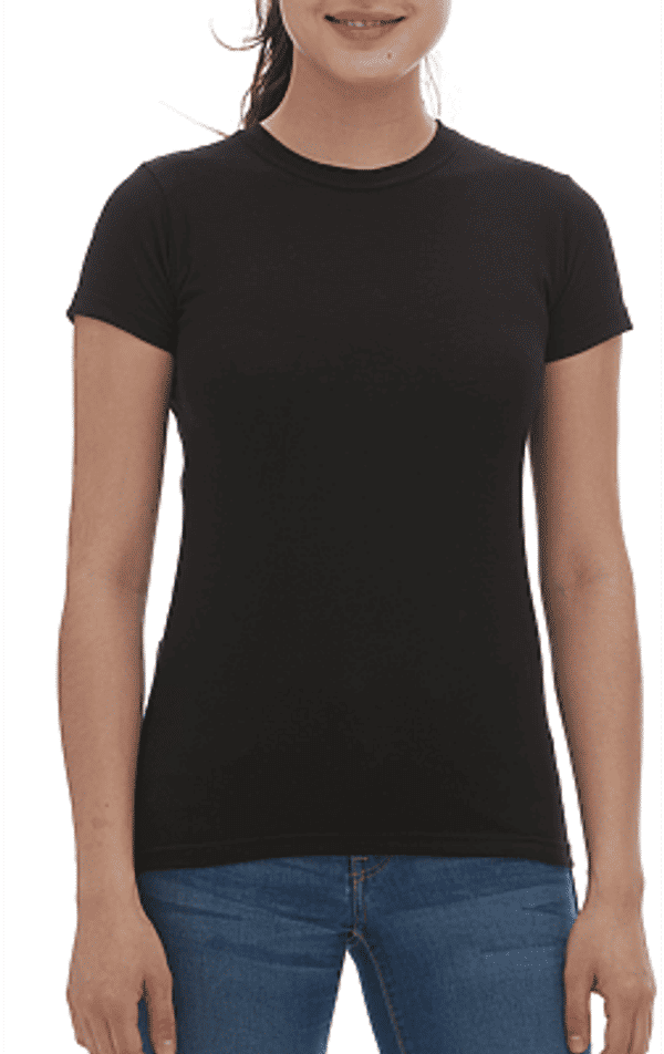 Am image of a Custom M&O Womens Deluxe Blend T Shirt in Black!