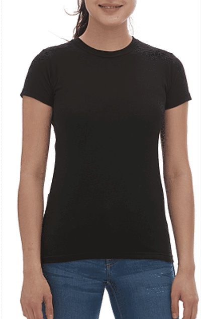 Am image of a Custom M&O Womens Deluxe Blend T Shirt in Black!