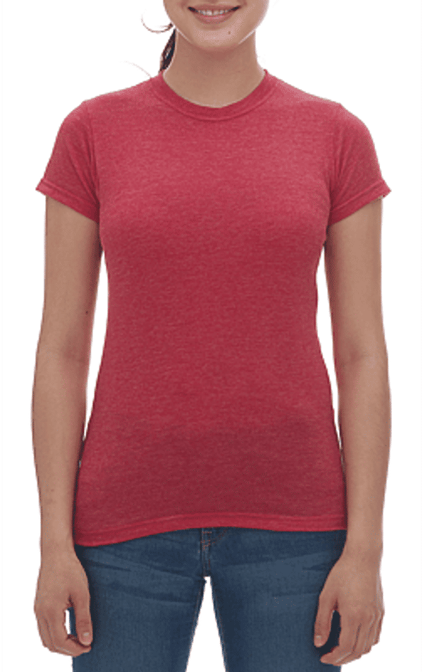 Am image of a Custom M&O Womens Deluxe Blend T Shirt in Red!