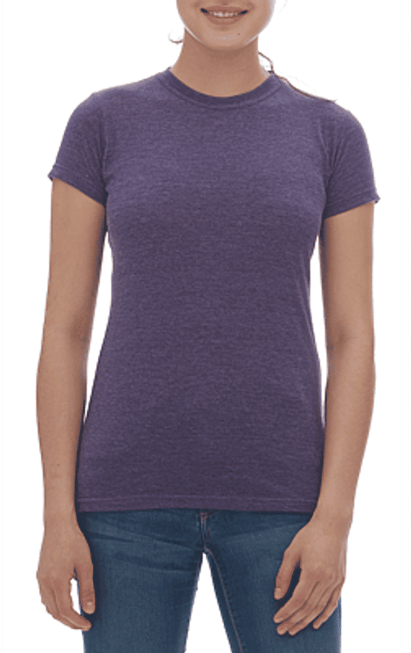 Am image of a Custom M&O Womens Deluxe Blend T Shirt in Heather Purple!