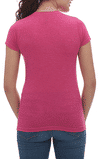 Am image of a Custom M&O Womens Deluxe Blend T Shirt in Heather Fuchsia!