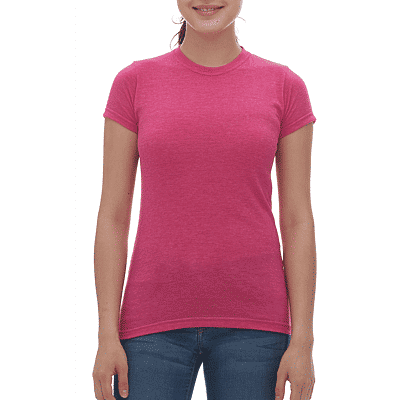 M&O Womens Deluxe Blend T Shirt in Heather Fuchsia