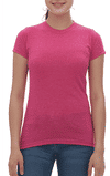 Am image of a Custom M&O Womens Deluxe Blend T Shirt in Heather Fuchsia!