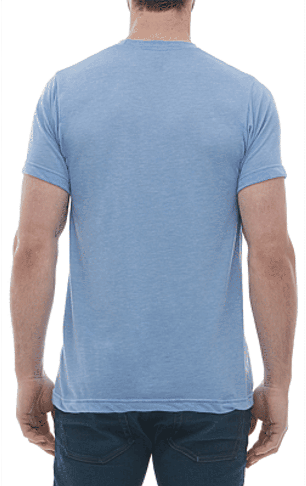 Am image of a Custom M and O Mens Deluxe Blend T Shirt in Heather Blue!