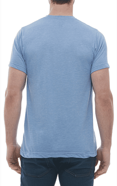 Am image of a Custom M and O Mens Deluxe Blend T Shirt in Heather Blue!
