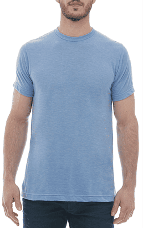 Am image of a Custom M and O Mens Deluxe Blend T Shirt in Heather Blue!
