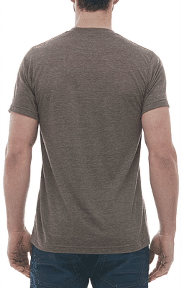 Am image of a Custom M and O Mens Deluxe Blend T Shirt in Heather Brown!