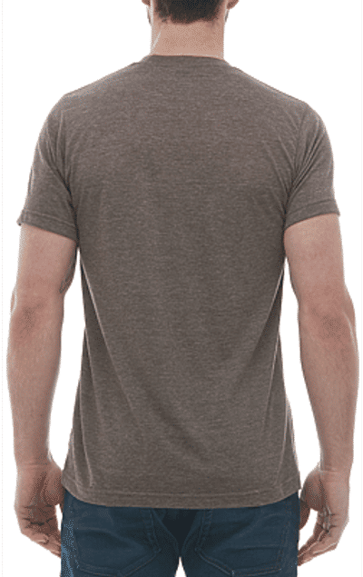Am image of a Custom M and O Mens Deluxe Blend T Shirt in Heather Brown!