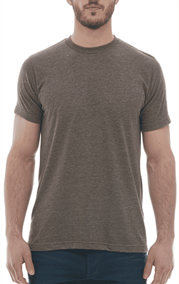 Am image of a Custom M and O Mens Deluxe Blend T Shirt in Heather Brown!