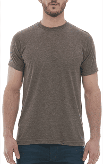 Am image of a Custom M and O Mens Deluxe Blend T Shirt in Heather Brown!