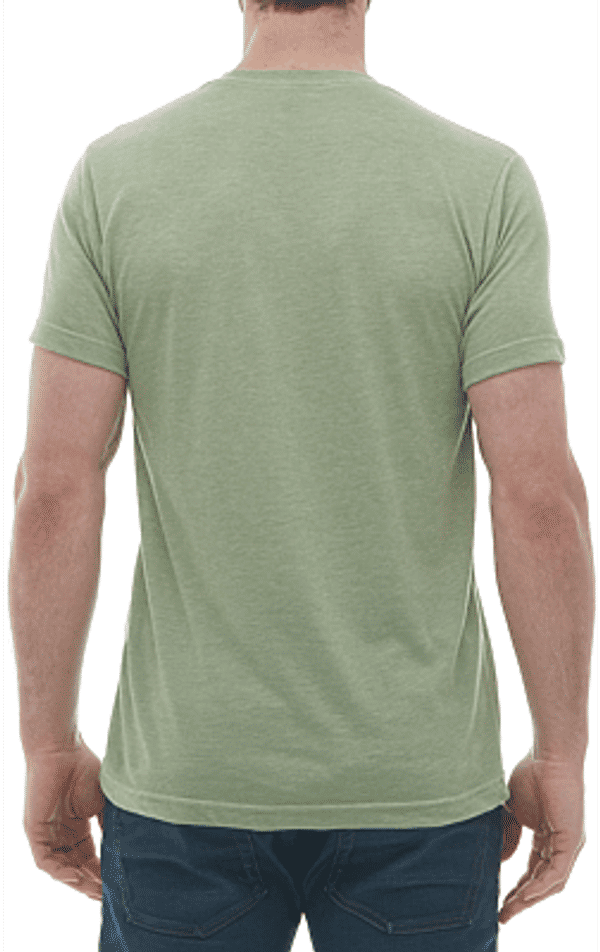 Am image of a Custom M and O Mens Deluxe Blend T Shirt in Heather Green!