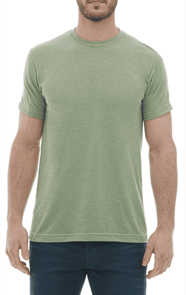 Am image of a Custom M and O Mens Deluxe Blend T Shirt in Heather Green!