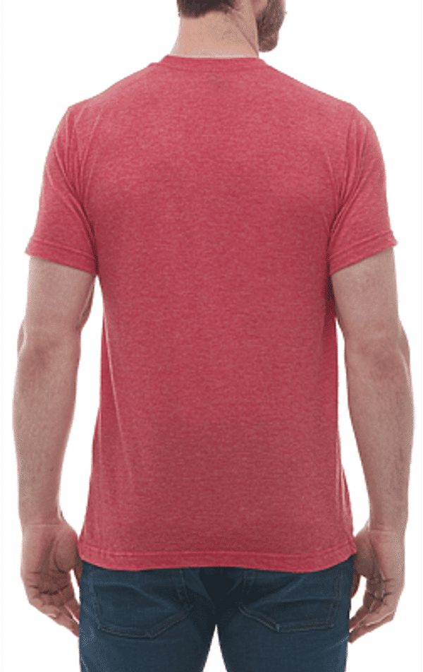 Am image of a Custom M and O Mens Deluxe Blend T Shirt in Heather Red!