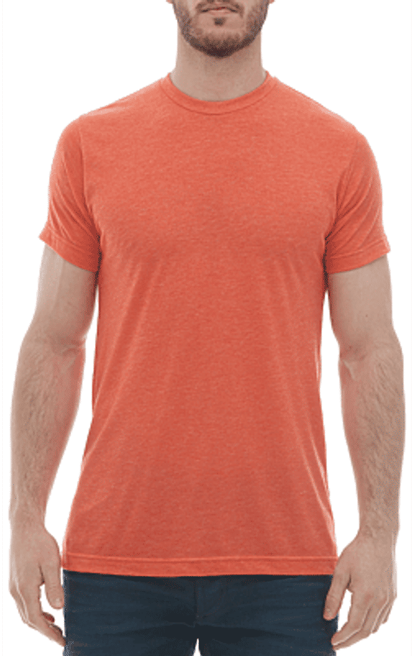 Am image of a Custom M and O Mens Deluxe Blend T Shirt in Heather Orange!