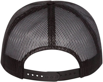 Am image of a Custom Yupoong Five Panel Classic Trucker Cap in Black!