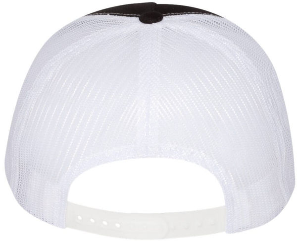 Am image of a Custom Yupoong Five Panel Classic Trucker Cap in Black/White!