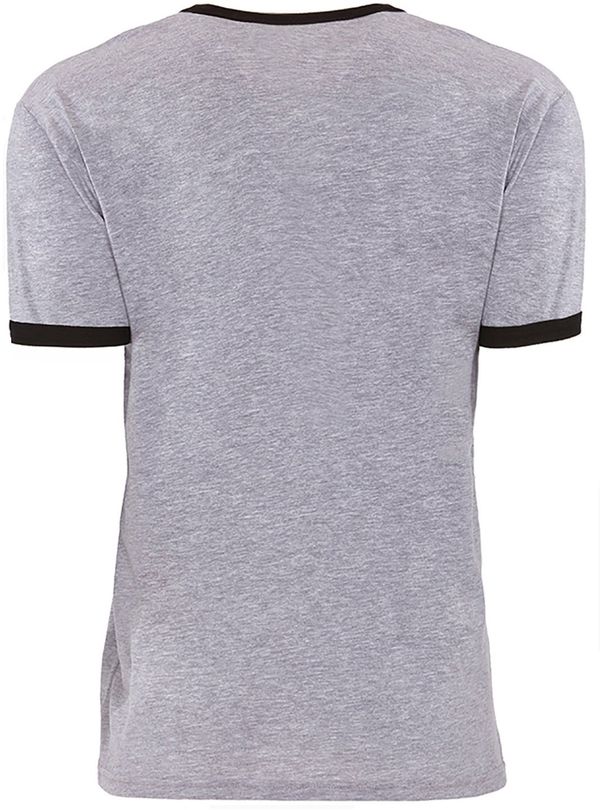 Am image of a Custom Next Level Unisex Ringer T Shirt in Heather Gray/Black!