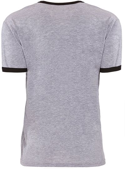 Am image of a Custom Next Level Unisex Ringer T Shirt in Heather Gray/Black!