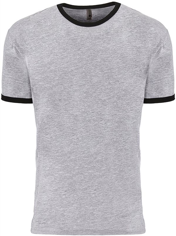 Am image of a Custom Next Level Unisex Ringer T Shirt in Heather Gray/Black!
