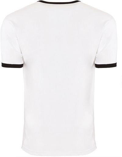 Am image of a Custom Next Level Unisex Ringer T Shirt in Natural/Black!