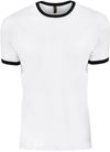 Am image of a Custom Next Level Unisex Ringer T Shirt in Natural/Black!