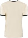 Am image of a Custom Next Level Unisex Ringer T Shirt in Natural/Forest Green!