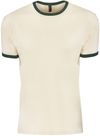 Am image of a Custom Next Level Unisex Ringer T Shirt in Natural/Forest Green!